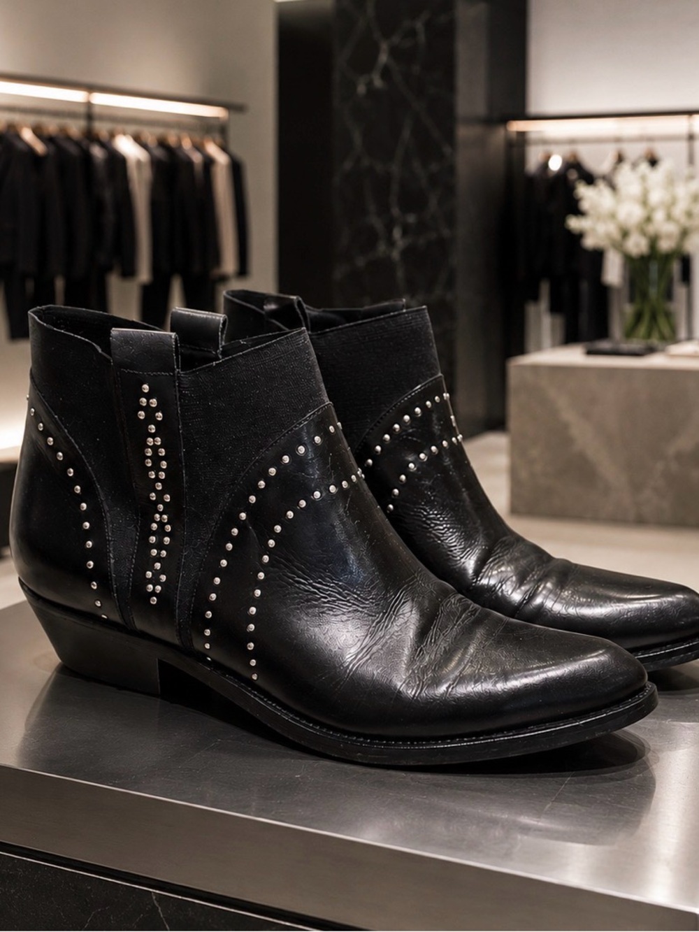 Cesare Paciotti Black Studded Leather Ankle Boots